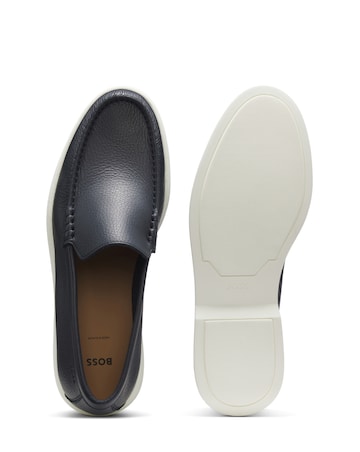 Boss Tumbled Leather Moccasins - Navy