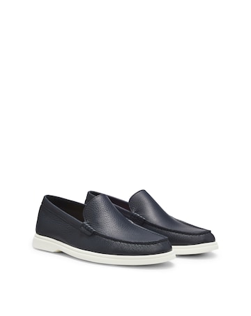 Boss Tumbled Leather Moccasins - Navy