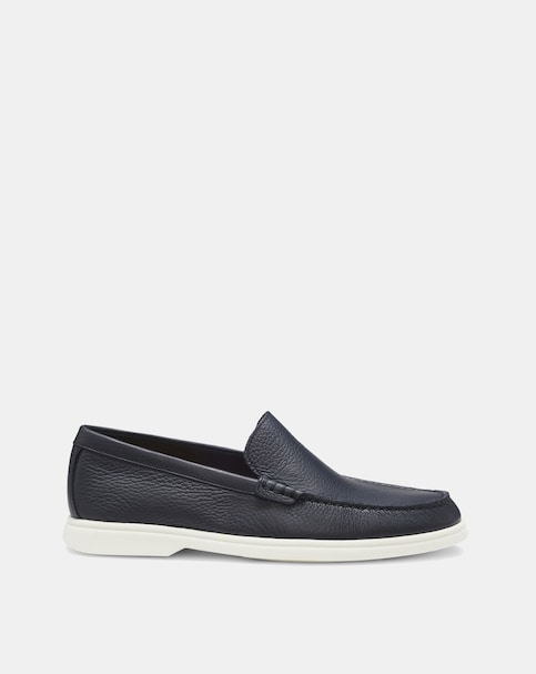 Boss Tumbled Leather Moccasins - Navy