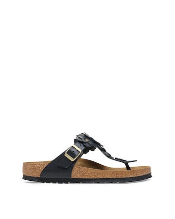 Birkenstock Gizeh Black Smooth Leather Flower Sandals - Standard Fit (D)