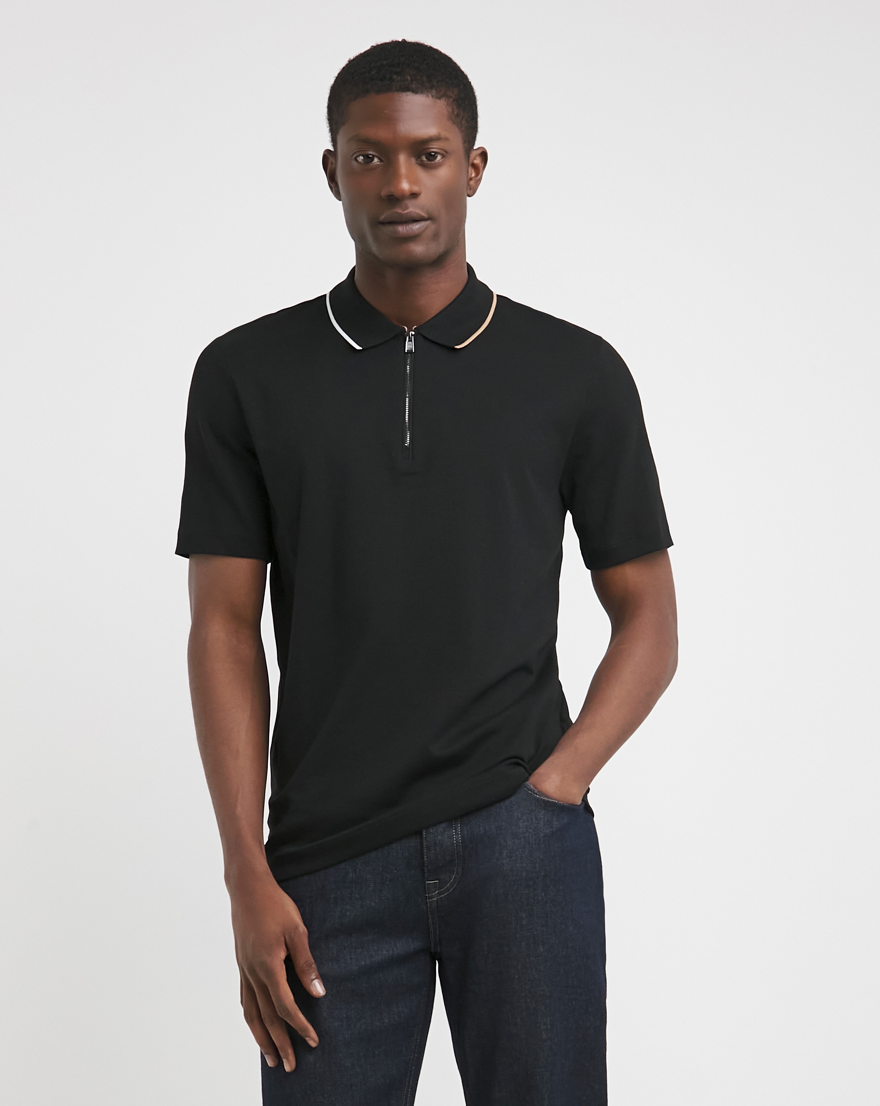 BOSS Short Sleeve Zip Neck Polo
