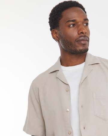 BOSS Short Sleeve Textured Cuban Collar Shirt - Beige