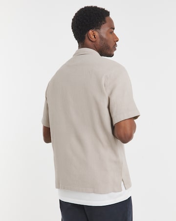 BOSS Short Sleeve Textured Cuban Collar Shirt - Beige