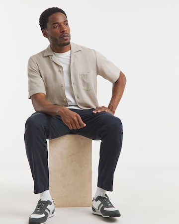 BOSS Short Sleeve Textured Cuban Collar Shirt - Beige