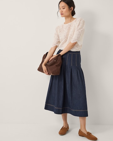 Monsoon Darcie Pleated Denim Midi Skirt