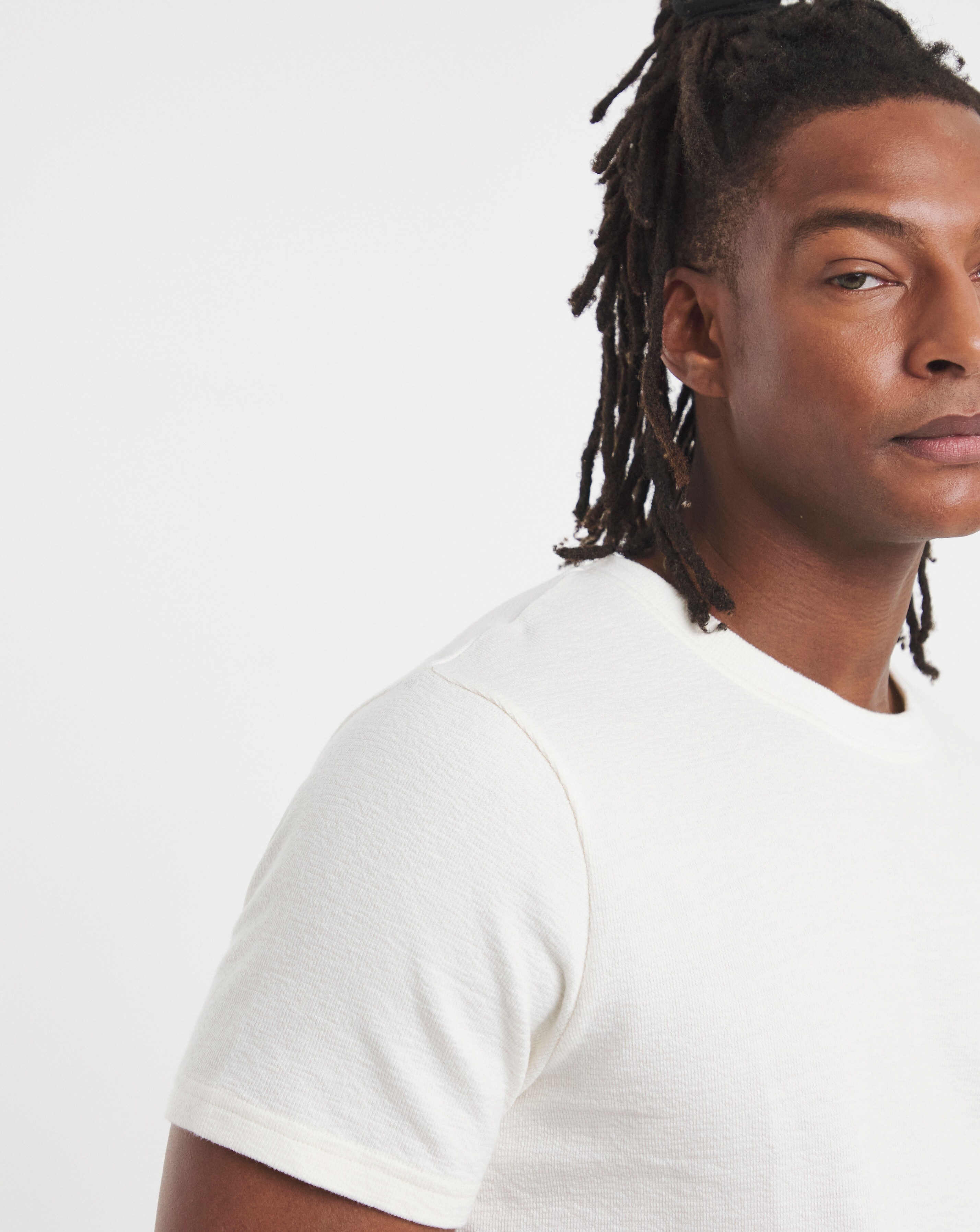 Textured Crew Neck T-Shirt-White