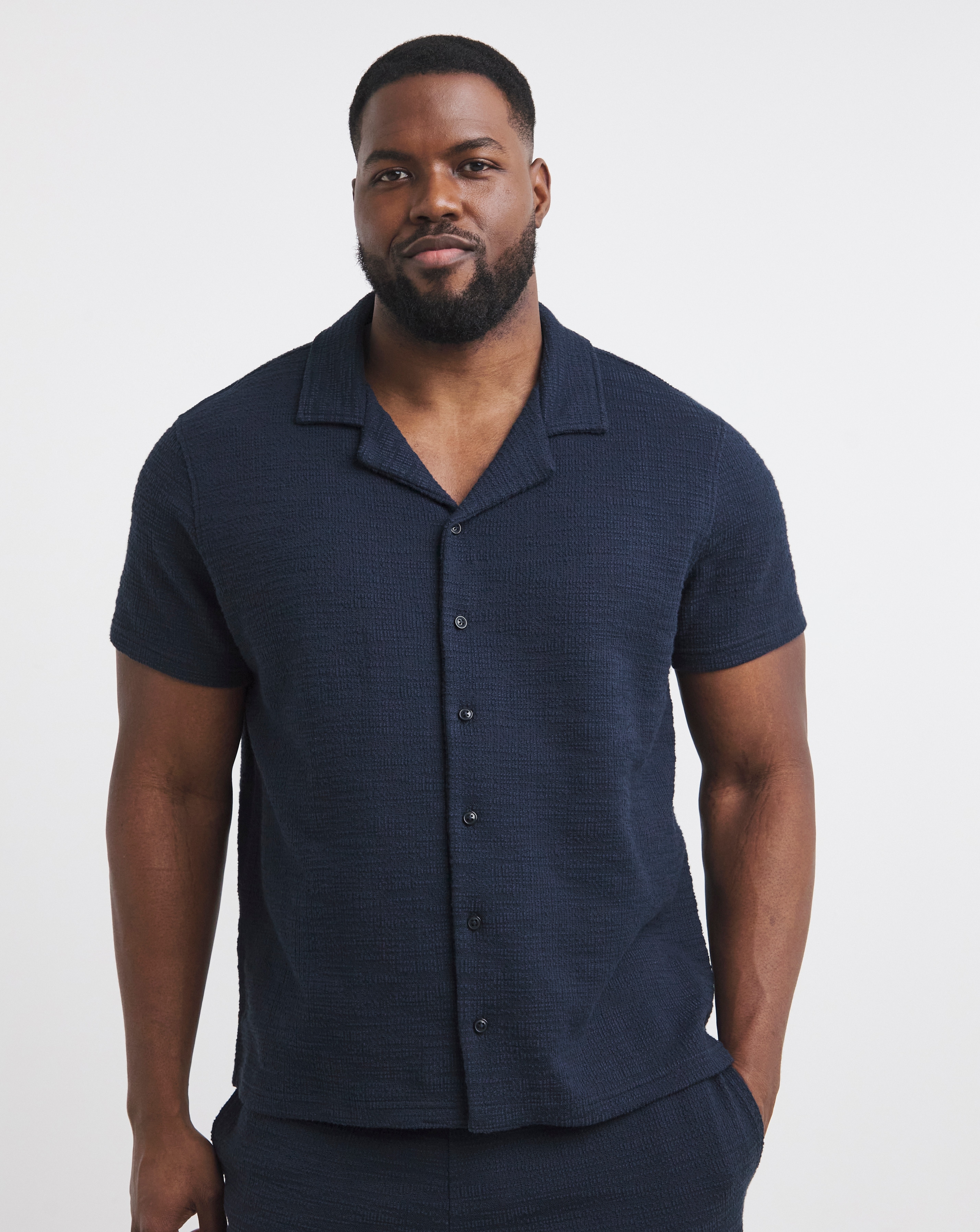 Textured Revere Collar Jersey Shirt