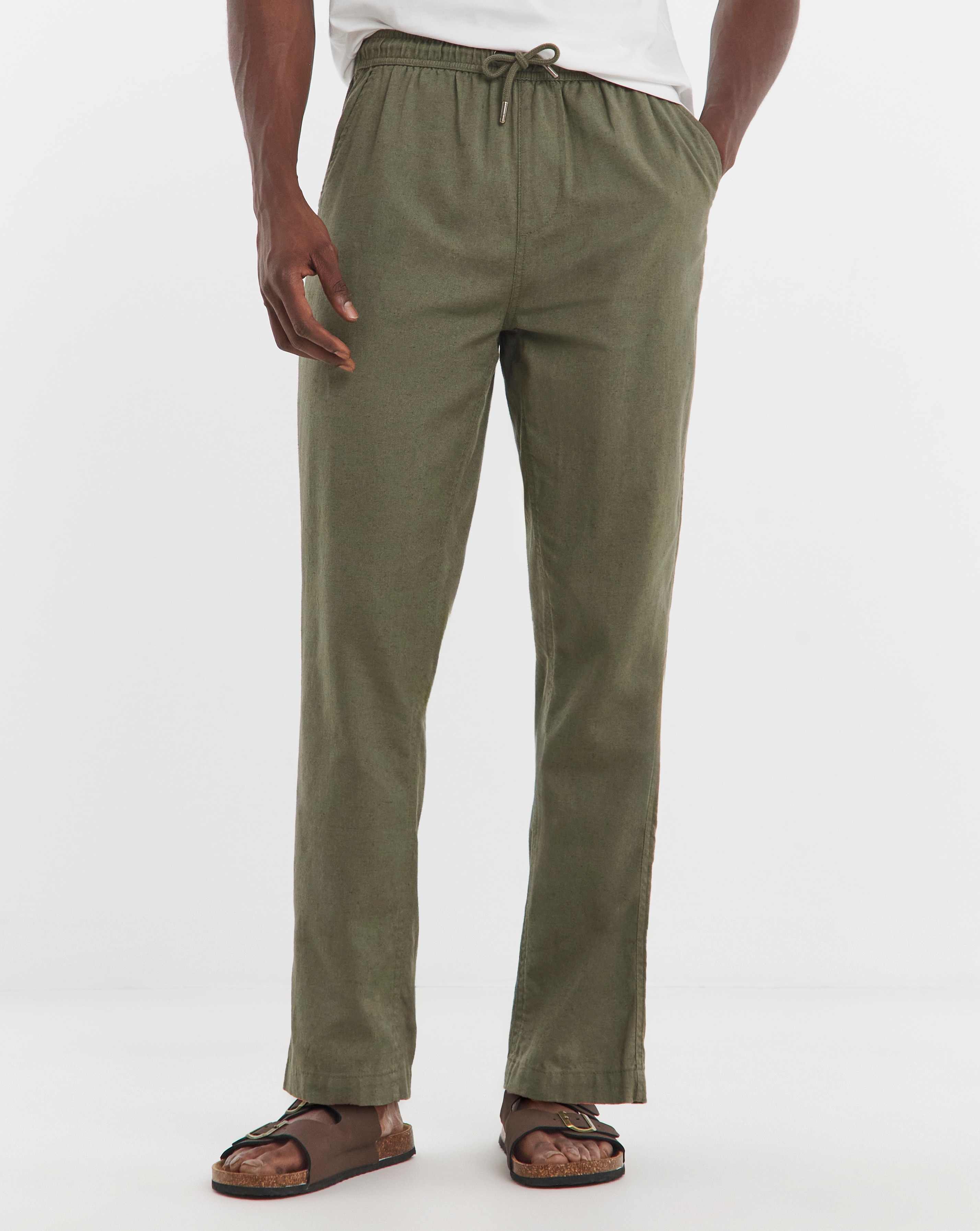 Linen Blend Elasticated Straight Trouser