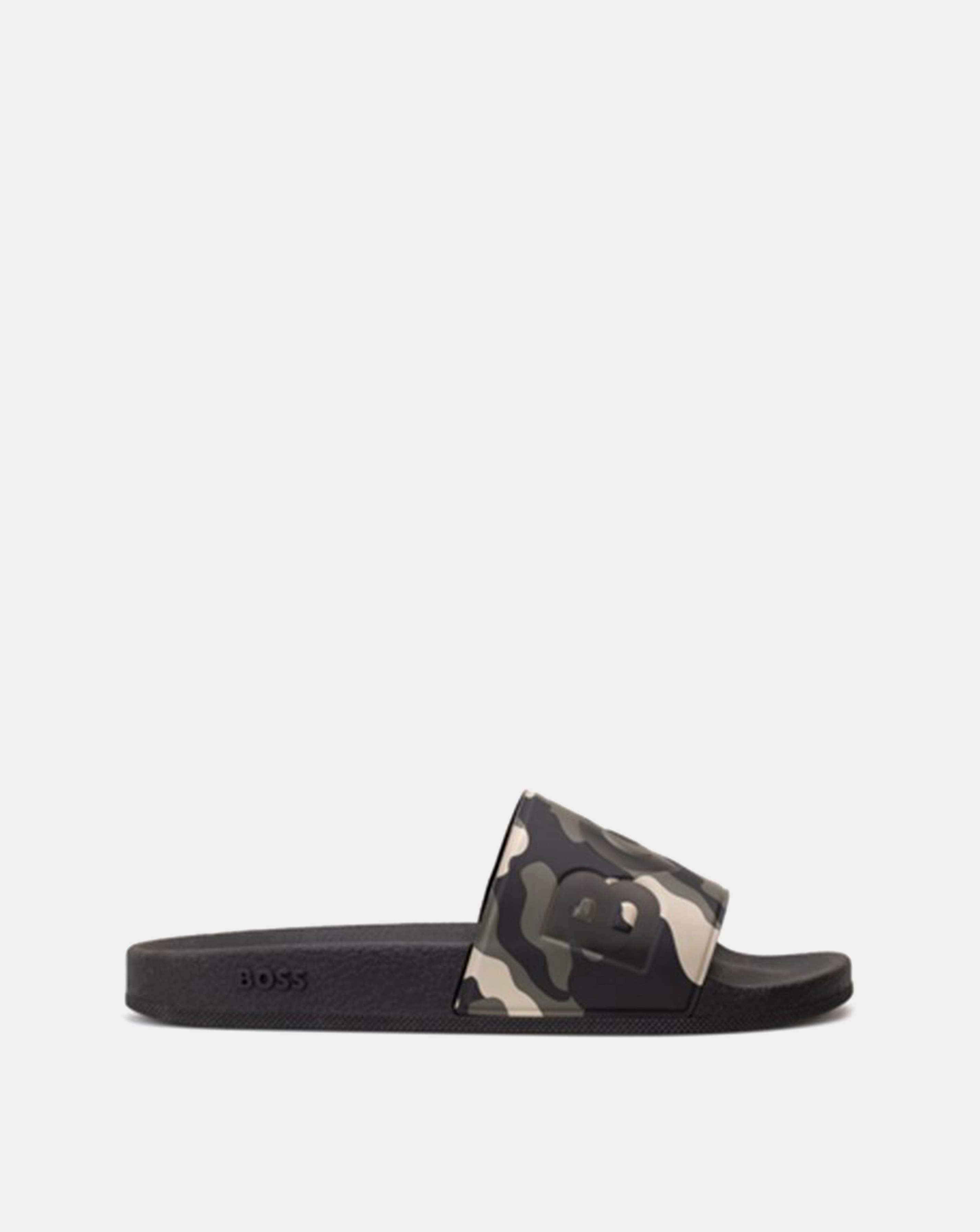 New In - BOSS Camo Logo Slide - Green