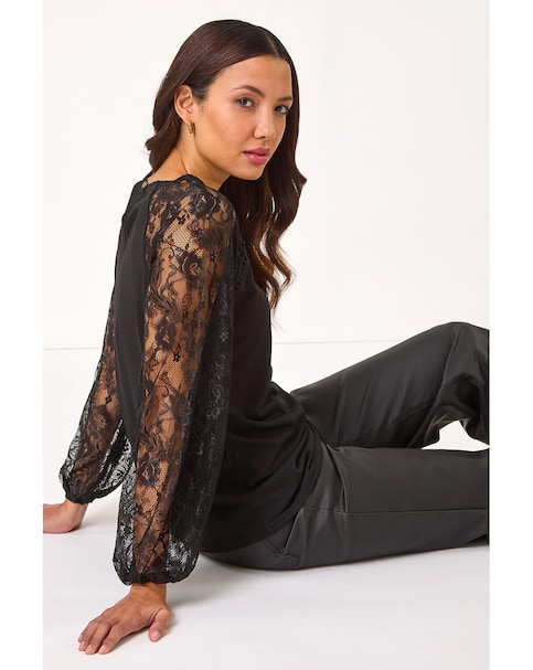 New In - Roman Lace Sleeve Stretch Tunic Top
