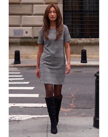 Roman Houndstooth Check Shift Dress