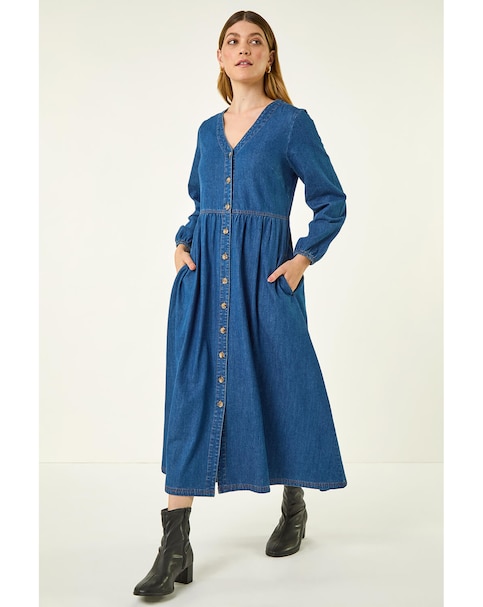 New In - Roman Denim Button Down Midi Dress