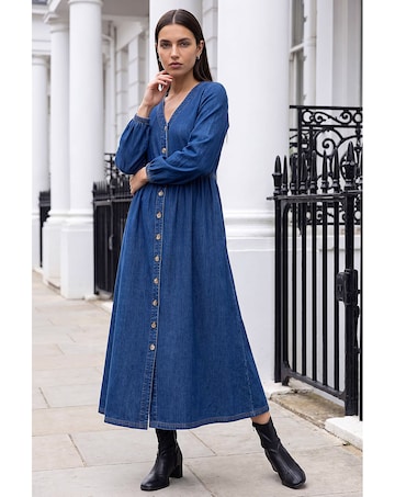Roman Denim Button Down Midi Dress