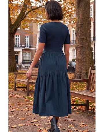 Roman Knit Woven Mix Midi Dress