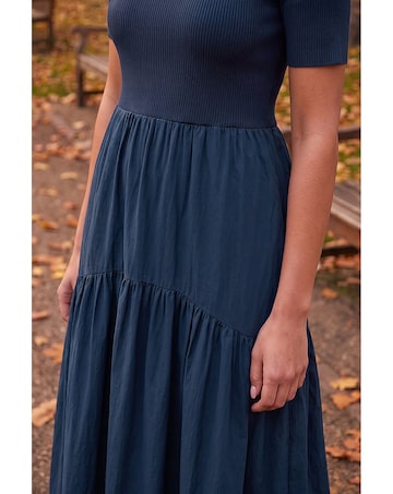 Roman Knit Woven Mix Midi Dress