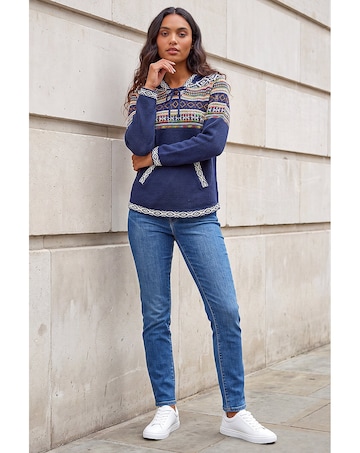 Roman Nordic Print Hooded V-Neck Jumper