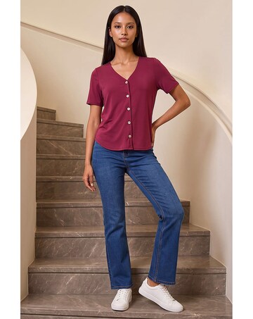 Roman Petite V-Neck Buttoned Blouse
