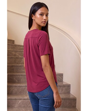 Roman Petite V-Neck Buttoned Blouse