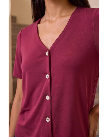 Roman Petite V-Neck Buttoned Blouse