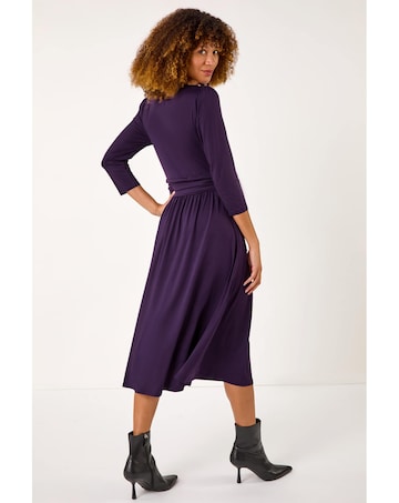 Roman Wrap V-Neck Stretch Midi Dress