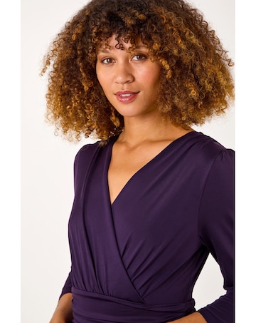Roman Wrap V-Neck Stretch Midi Dress