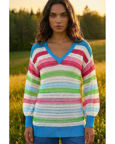 New In - Roman Sequin Stripe V-Neck Jumper