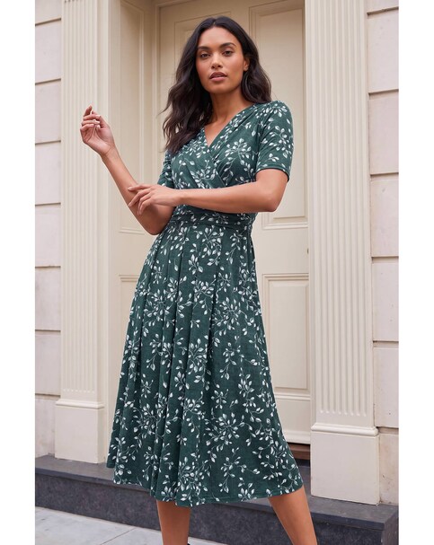 New In - Roman Leaf Wrap Bodice Dress