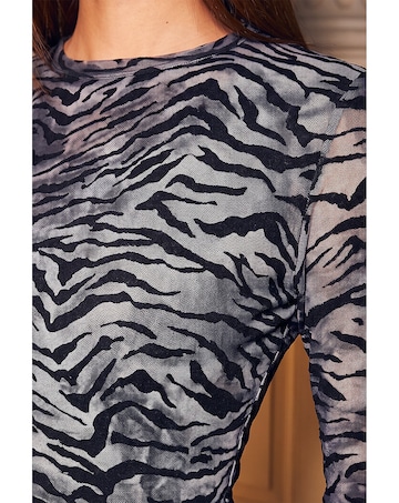 Roman Animal Print Mesh Top