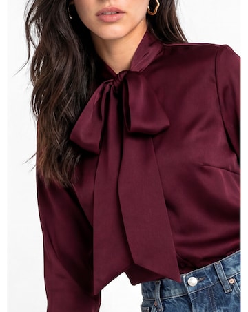 Lovedrobe Feather Cuff Bow Satin Blouse