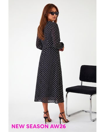 Roman Polka Dot Frill Midi Dress