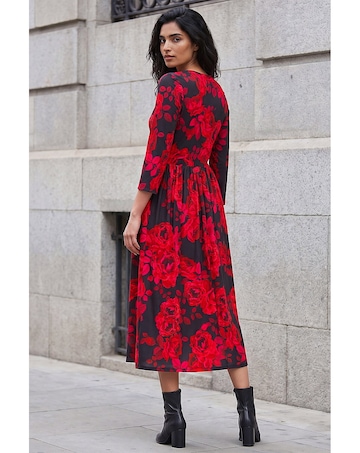 Roman Rose Print Gathered Midi Dress