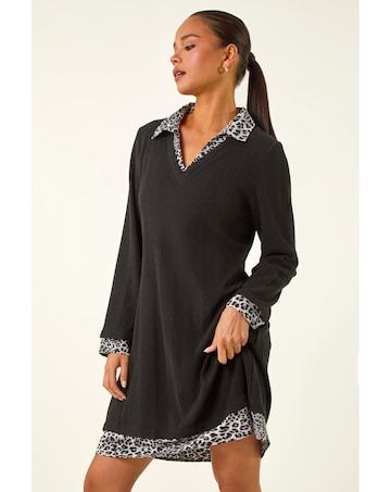 Roman Petite Leopard Collar Knit Dress
