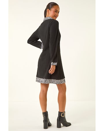 Roman Petite Leopard Collar Knit Dress