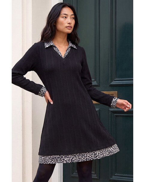 Roman Petite Leopard Collar Knit Dress