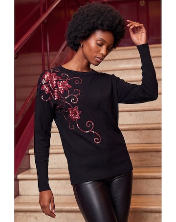 Roman Sequin Floral Batwing Knit Jumper
