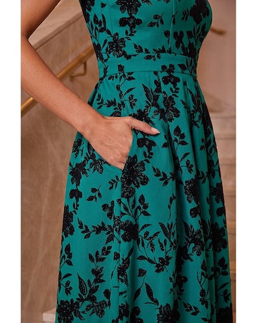 Roman Glitter Floral Flocked Dress
