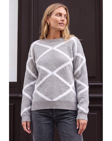 Roman Fluffy Diamond Print Knit Jumper