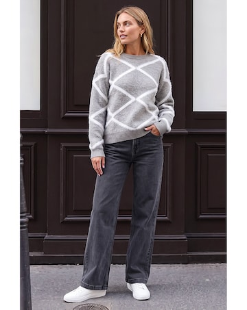 Roman Fluffy Diamond Print Knit Jumper