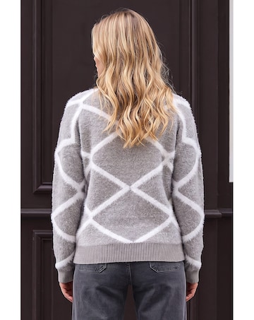 Roman Fluffy Diamond Print Knit Jumper