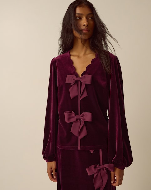 Monsoon Buffy Bow Scallop Velvet Top