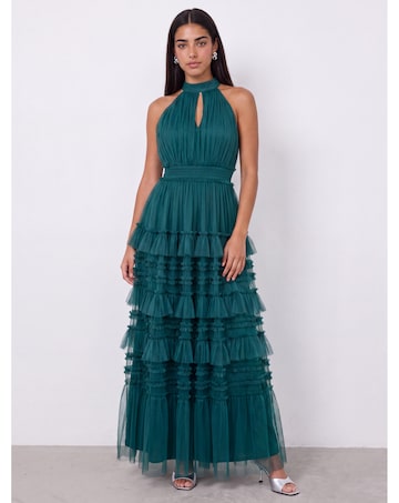 Anaya Halter Neck Tulle Maxi Dress