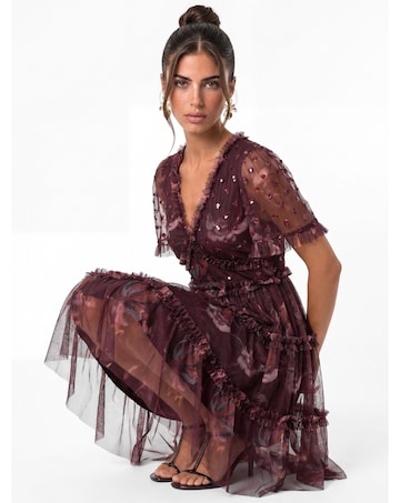 Anaya Floral Print Sequin Mini Dress