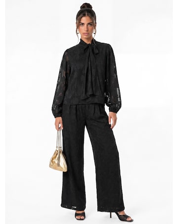 Anaya Floral Burnout Tie Neck Blouse