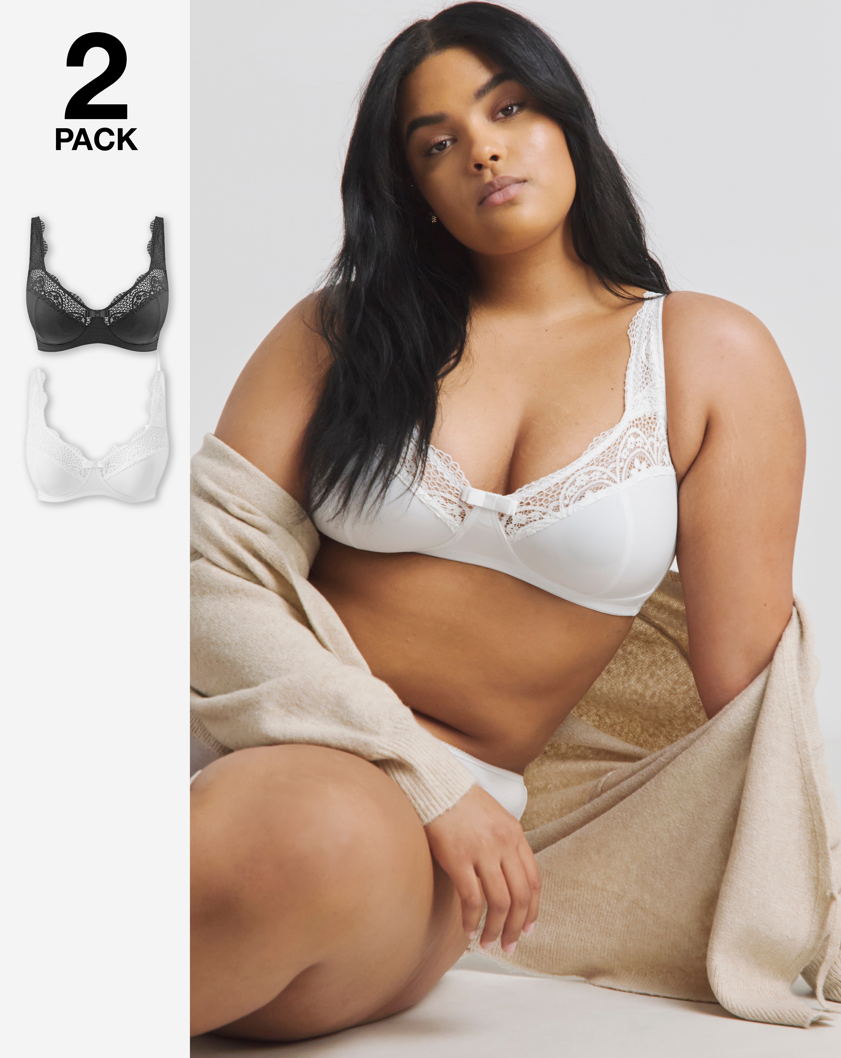 2 Pack Lottie Lace Bras White/Black