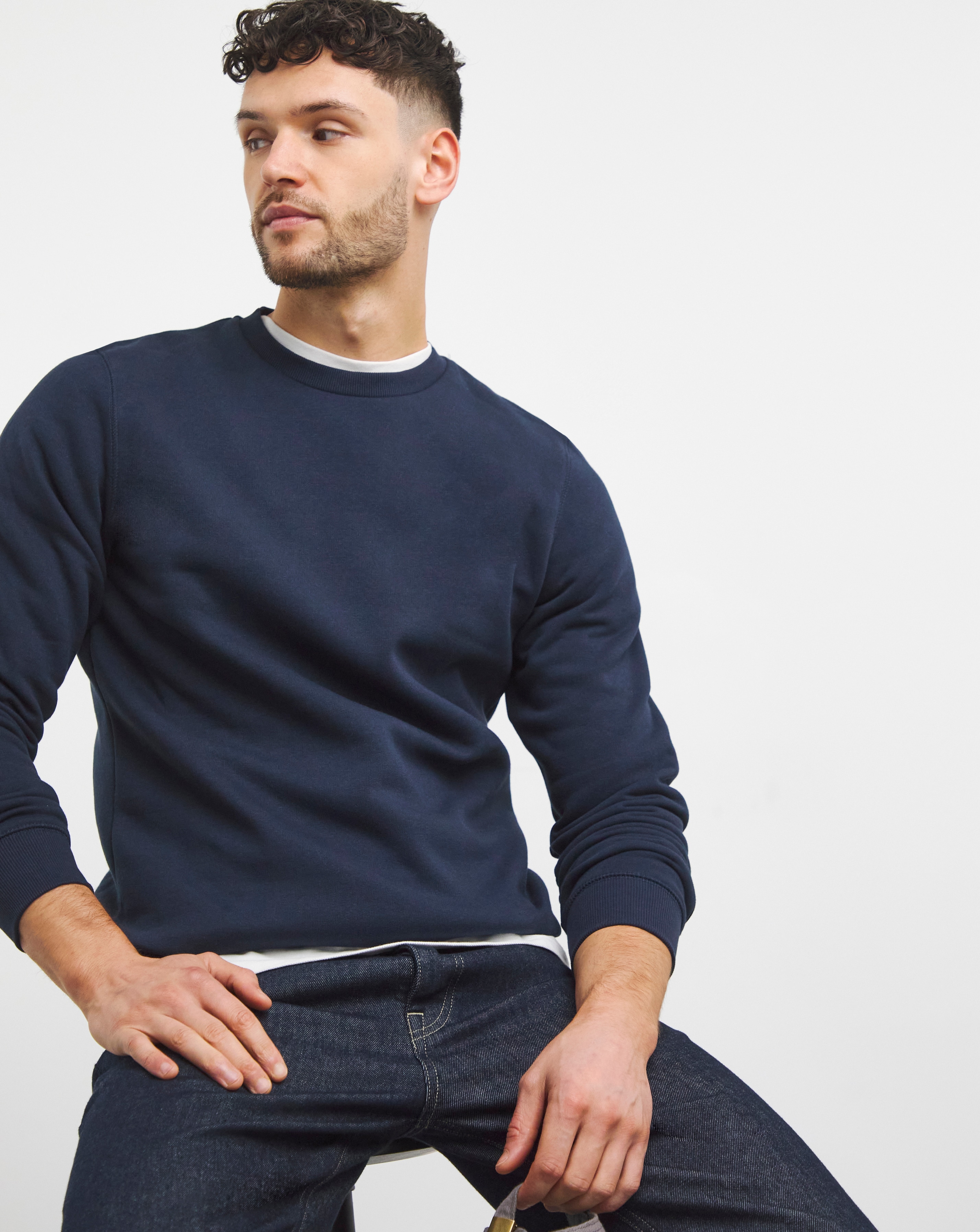 Navy Crew Neck Sweat Long