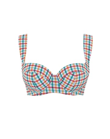 Panache Bette Balcony Wired Wide Strap Bikini Top Seersucker Check