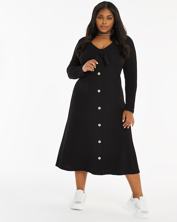 Black Long Sleeve Button Through Midi