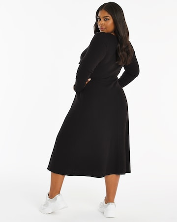 Black Long Sleeve Button Through Midi