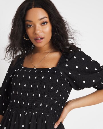 Mono Spot Square Neck Waffle Shirred Jumpsuit