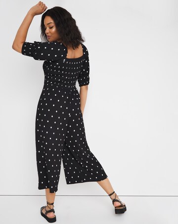 Mono Spot Square Neck Waffle Shirred Jumpsuit